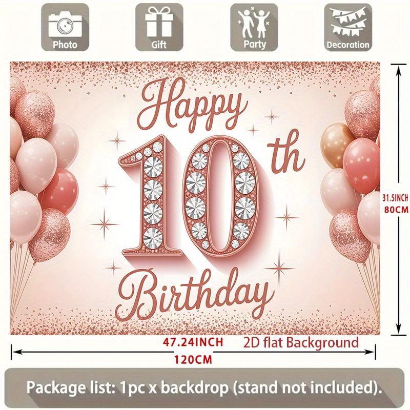 1pc Christmas & Birthday 10th Glitter Balloon Party Banner Polyester