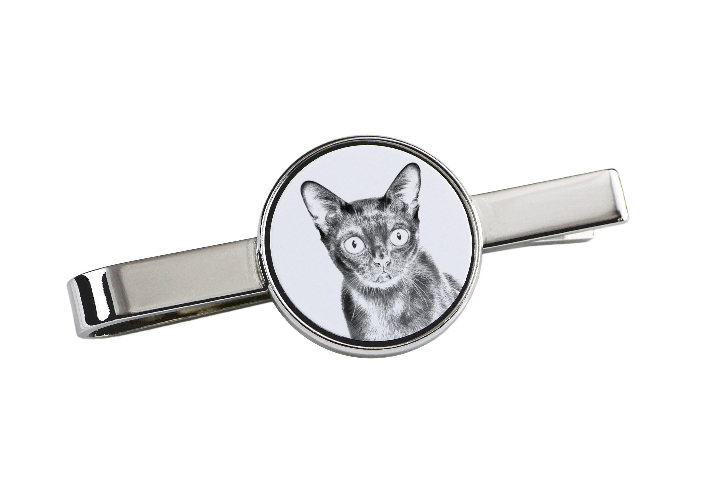 

Bombay - cat tie clip, personalized tie clip, unique gift for men from Art-Dog brand срібний