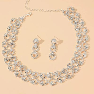 Nischen-Luxus-Super-Flash-Volldiamant-Halsketten-Ohrring-Set Brautschmuck Zweiteiliges Set Hochzeitskleid Accessoires Damen