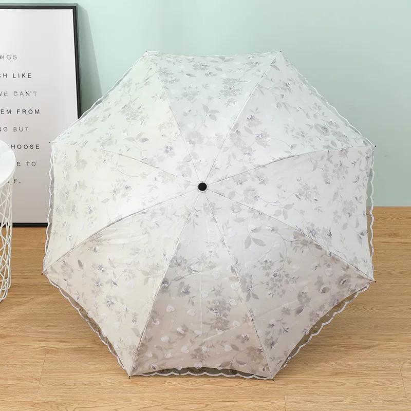 Double-Layer Lace Embroider Sun Umbrella Thickened Sun Protection UV Protection Dual-Use Black Glue Sun Umbrella Automatic Umbrella Female