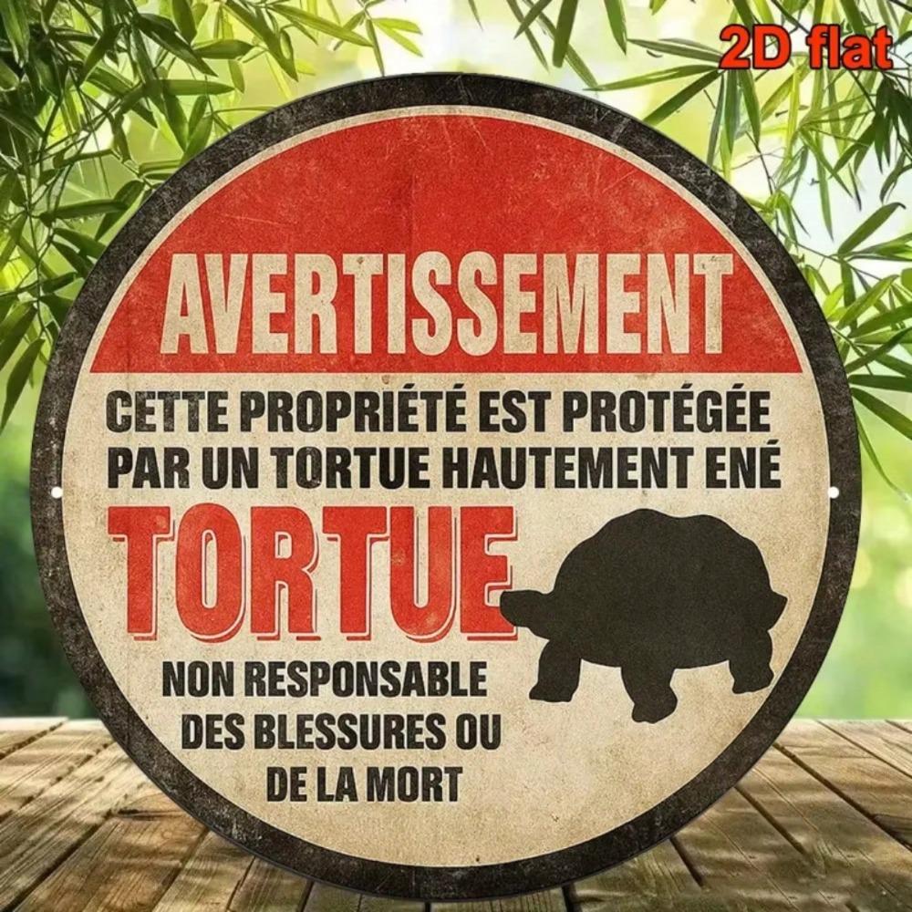 Angry Turtle Warning Metal Sign Funny Farmhouse Wall Decor Vintage Garden Office Round 20cm French Tin Plaque