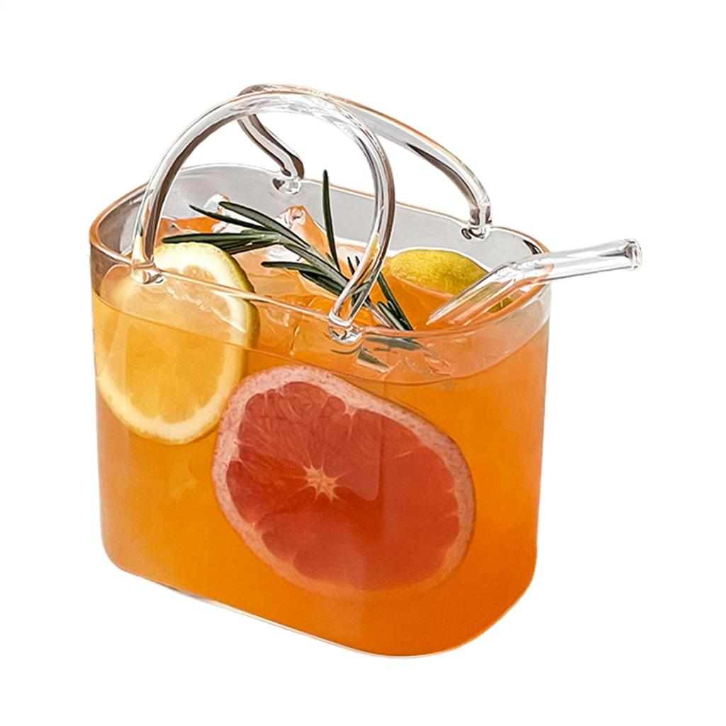 Kreative Niedliche Glas Handtaschen Tassen 770ML Tote Design Trinkhalm Trinkgeschirr Niedliche Trinkgläser Für Milch Saft Getränk Tee Blumenvase