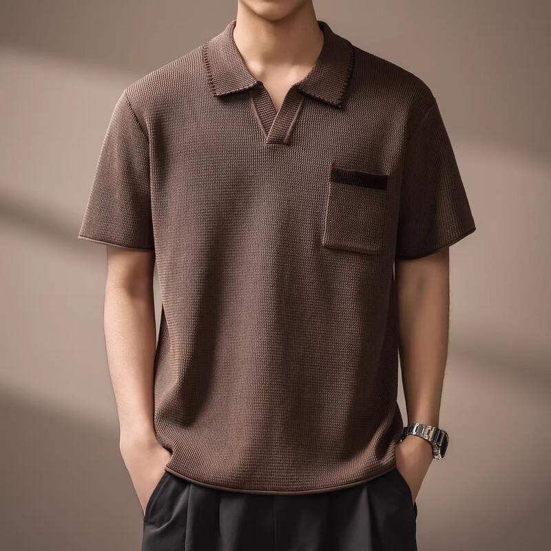 Men's Old Money Style Textured Knit Polo Shirt