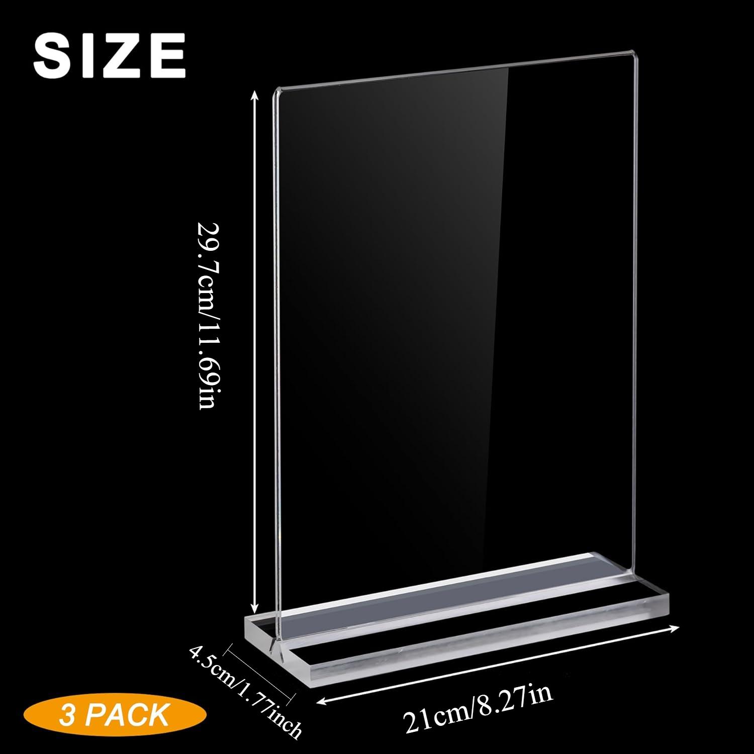 

Набор из 3 шт. Акриловый держатель для знаков формата A4 29,7 см * 21 см - Подставки для знаков для бизнеса и магазинов - Вертикальные двусторонние акриловые подставки Vertical 3 A4