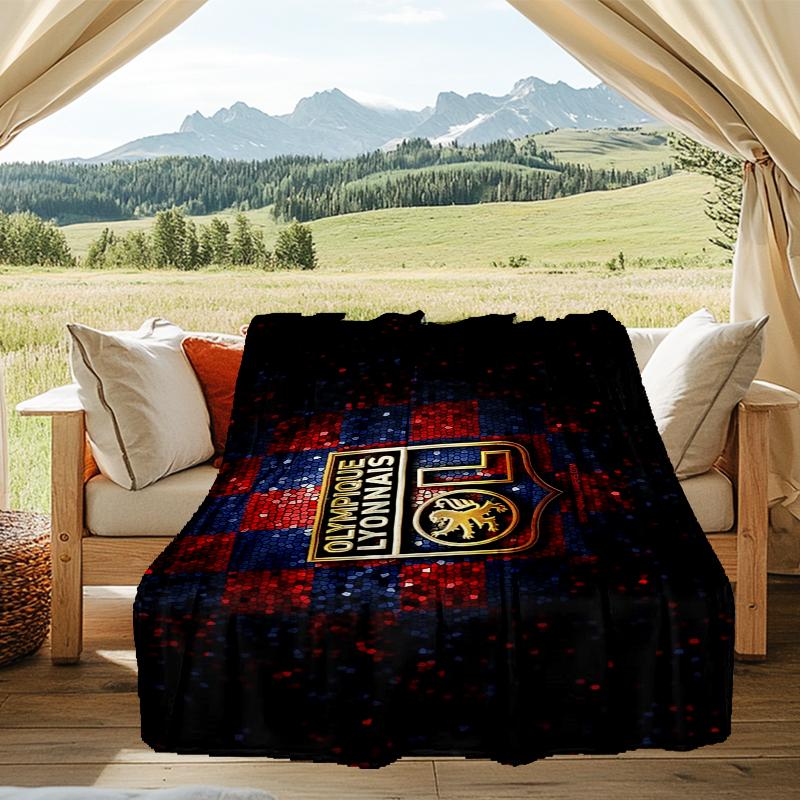 1PC Lyon Football Crest Design Printed Soft Flannel Blanket Throw for Adult Bedroom Living Room Sofa Camping Travel Fan gifts Christmas Gifts