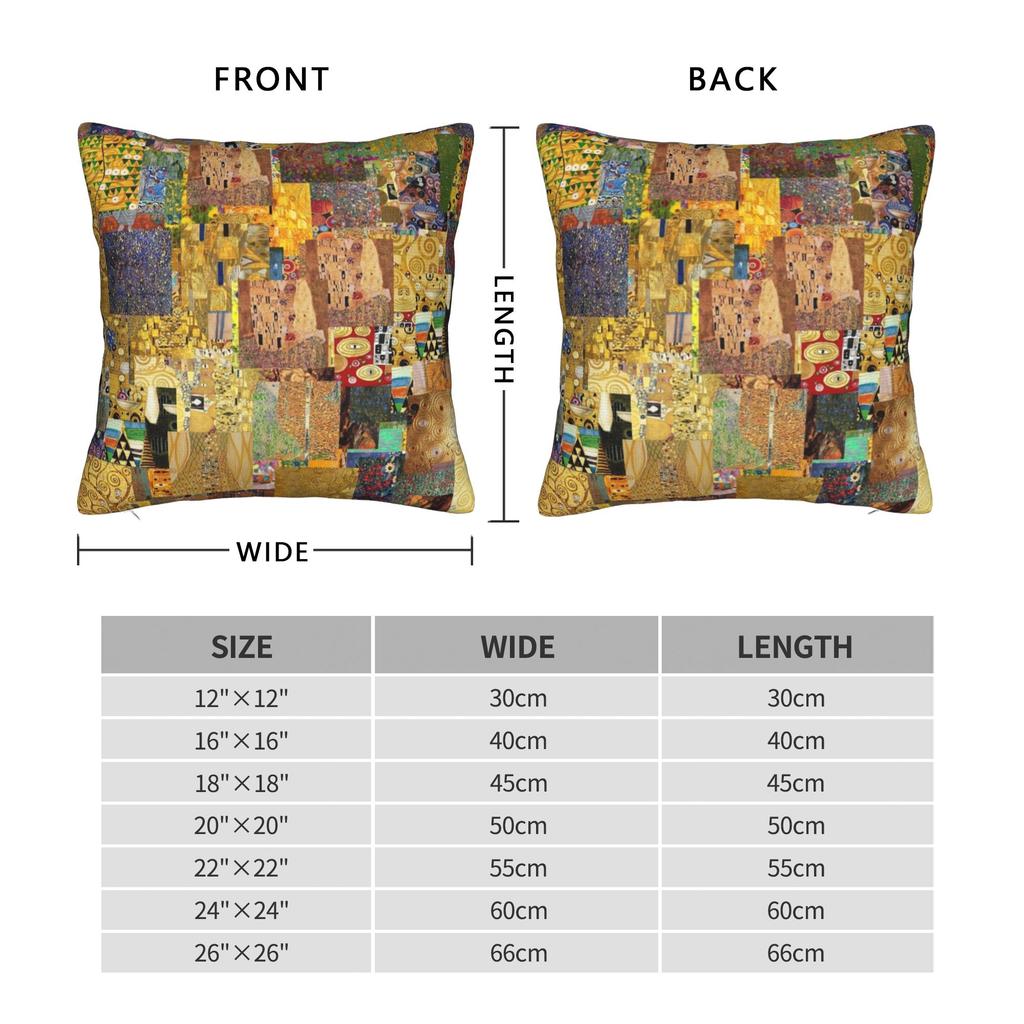 Gustav Klimt Square Pillow Case Austrian Symbolist Painter Cushion Cover Creative Zippered Decorative Pillowcase for Car 45x45cm