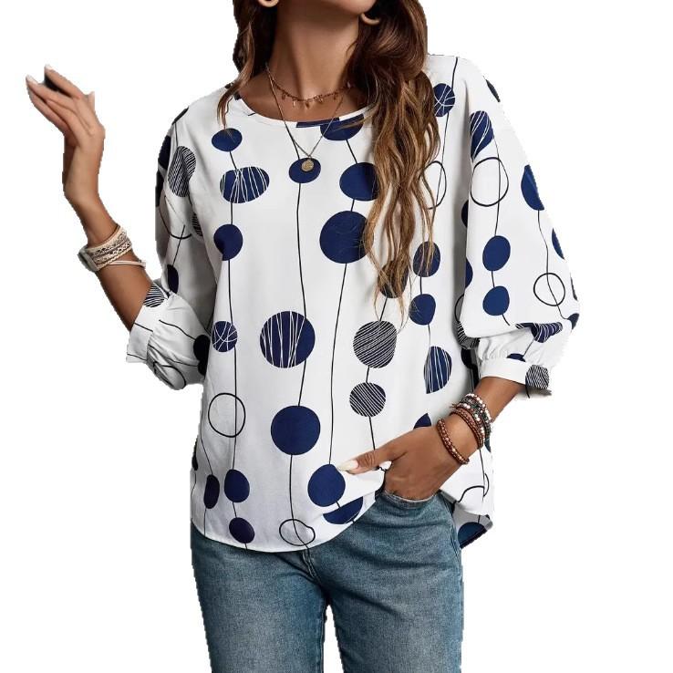 

Women s Minimalist Pattern Seven Quarter Sleeved Round Neck Shirt XXL