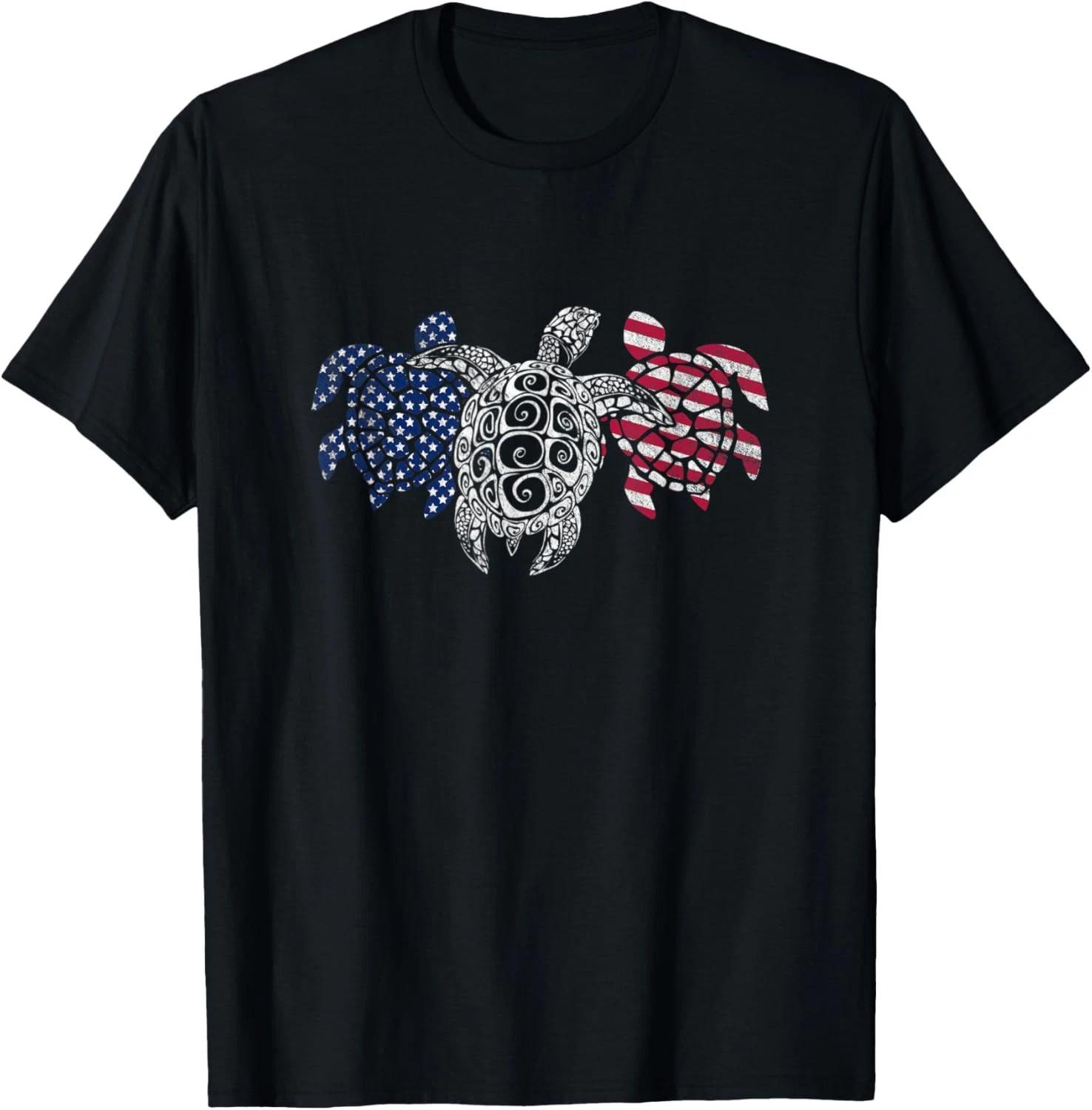 Turtle 4th Of July American USA Flag Patriot Turtle Novelty T-Shirt S