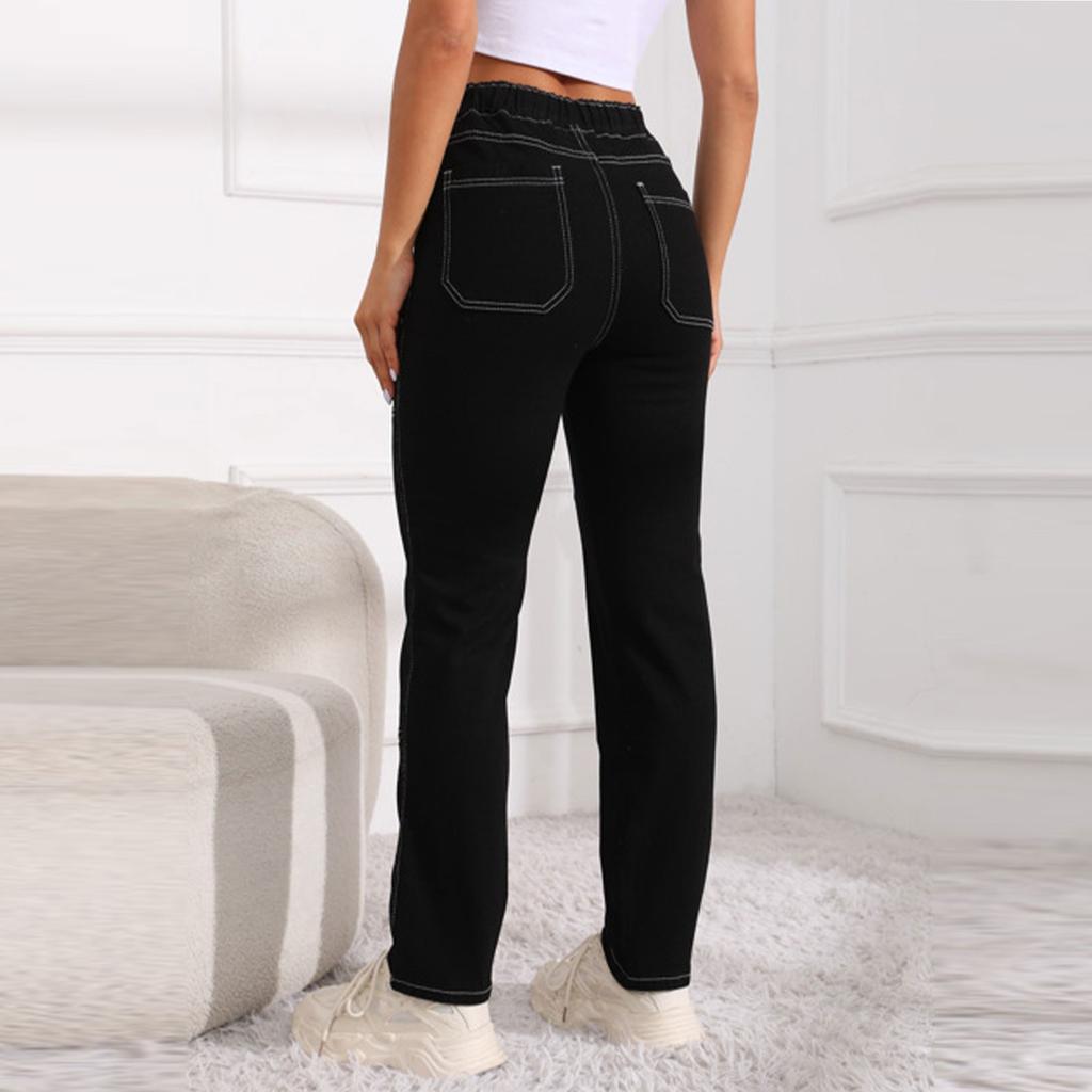 Dívčí móda Vysoký pas Elastická Elastická šňůrka v pase Nové módní rovné džíny