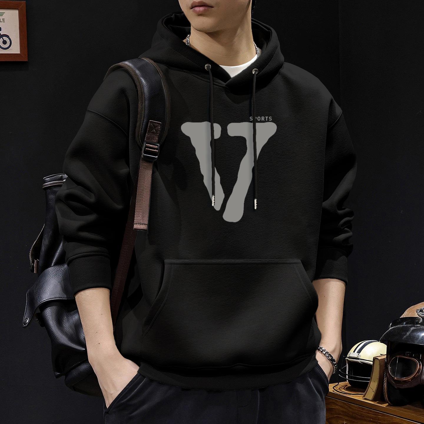 

Men s Loose Casual Trendy Fleece-Lined Hoodie - Autumn & Winter Style XL (150-180 lbs)