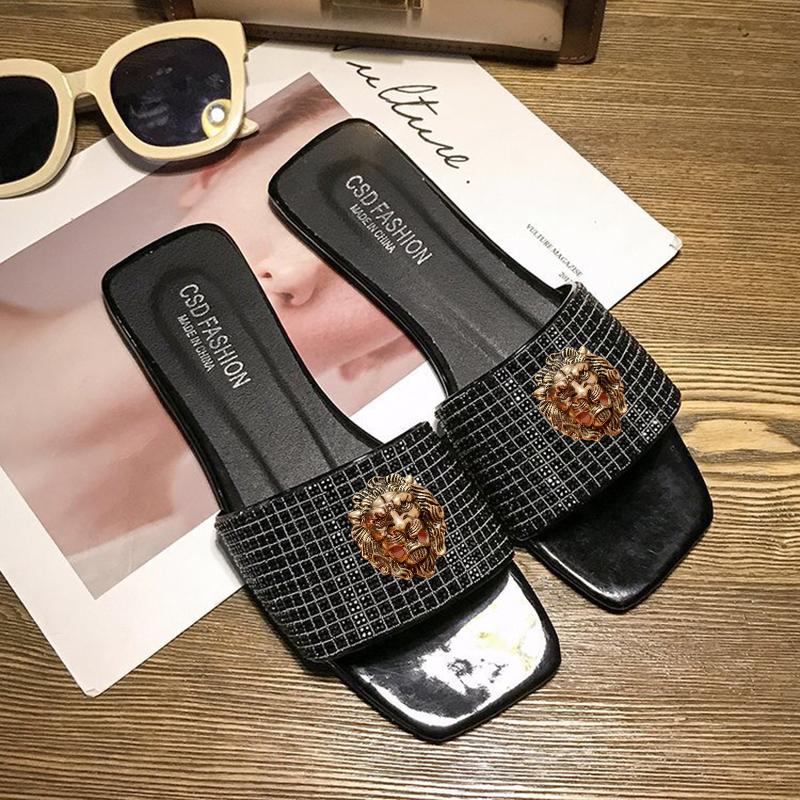 Fashion Sandalias de mujer Summer Couple slippers  Designer Casual beach sandals Rhinestone Luxury slippers T3