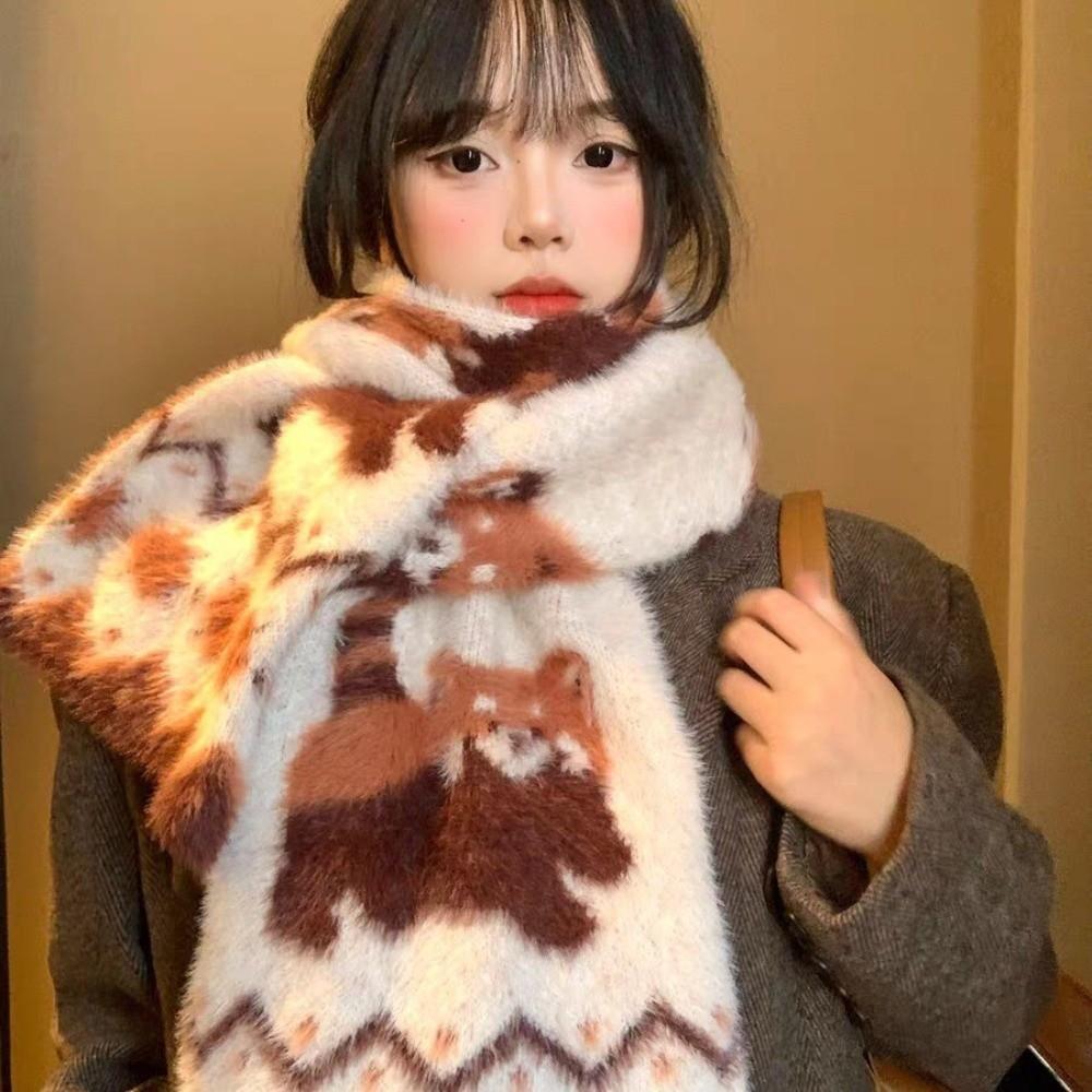 Cat Winter Scarf Warm Pashmina Cute Mink Wool Scarf  Women