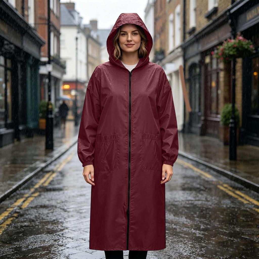 Long Sleeve Waterproof Hooded Raincoat Full Length Protective Coat Lightweight Windproof Outerwear for Outdoor Work and Daily Use
