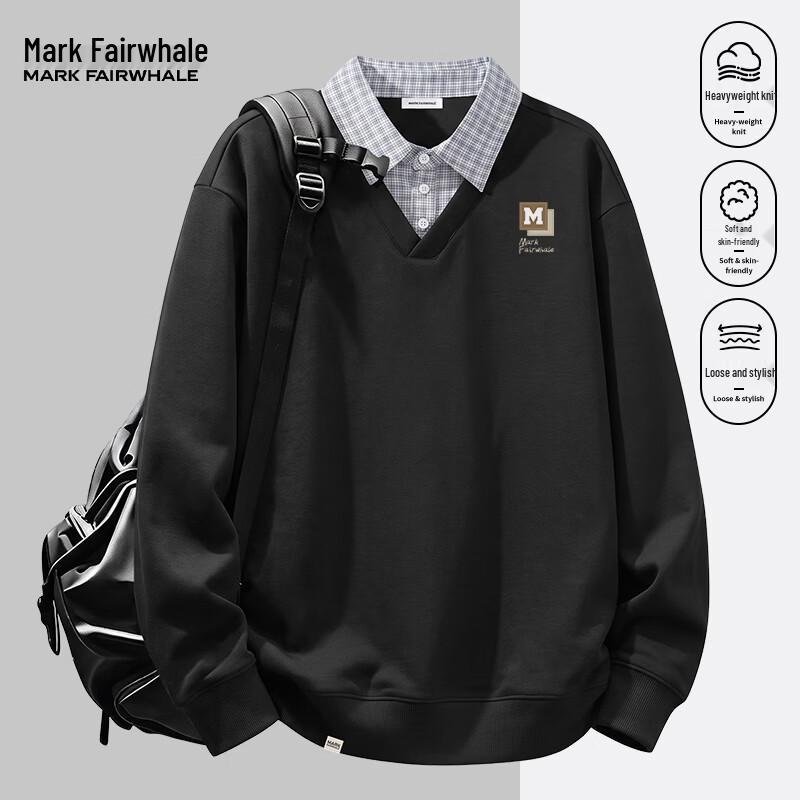 MARK FAIRWHALE Men's Preppy Faux Two-Piece Long Sleeve Sweatshirt