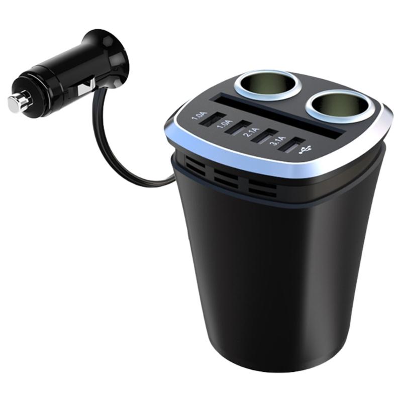 

6 in 1 Charging Adapter Splitter 120W 2 Socket Car Charging Adapter Adapter with 4 Port USB Adapter Voltage Display