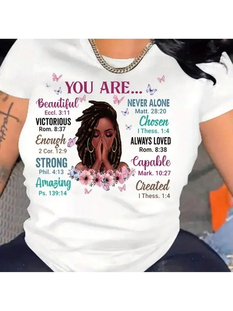 Walk By Faith Print Graphic T-Shirt, Solid Short Sleeve Crew Neck Casual Top For All Season, Wounisex's Clothing