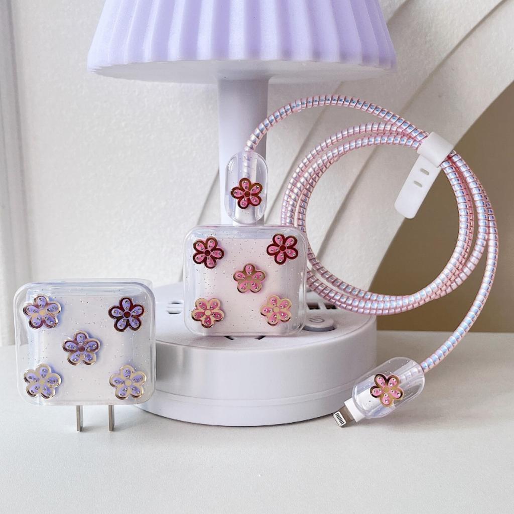New flower data cable protective cover 14plus fast charging charging head 20w soft case is suitable for 11