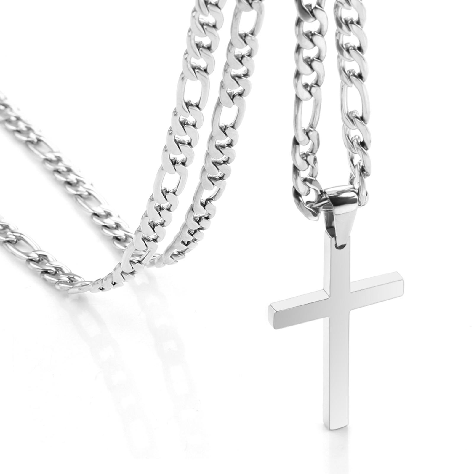316L Stainless Steel Figaro Chain Necklace for Men Women Gold/ Silver Color Cross Pendant Waterproof Necklaces Fashion Jewelry Width 3mm&40cm