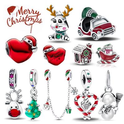 Copper Merry Christmas Tree Heart Charm Beads Fit Original Bracelet Pendant For Women Diy Jewelry Christmas Gifts