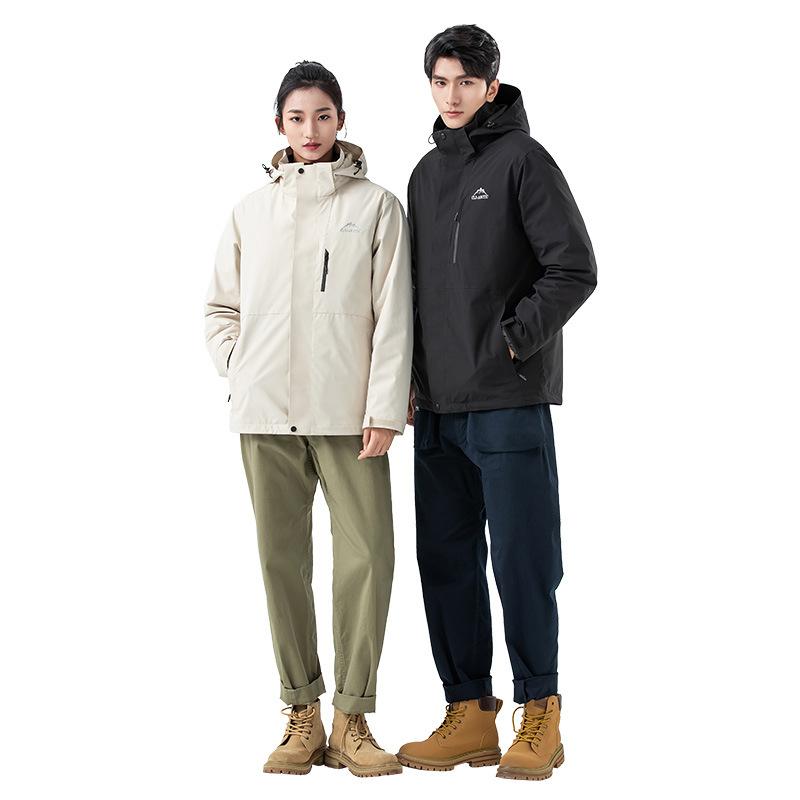 Goose down liner three-in-one down jacket men's and women's outdoor charge jacket anti-splashing ski jacket hooded casual jacket