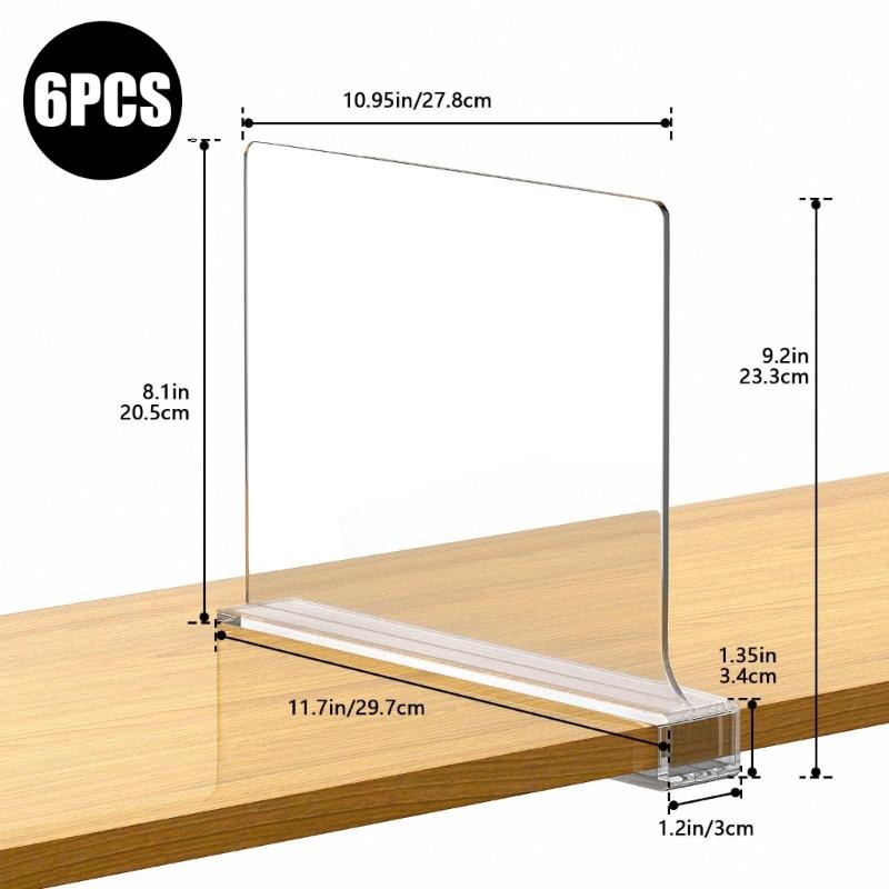 Pack of 6 Easy Install No Tools Needed Transparents Shelf Dividers for Cabinet Organization Renters Friendly Home Use