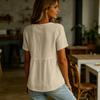 Women's Fashion V-Neck Button-Down Short-Sleeve -Color Casual Top