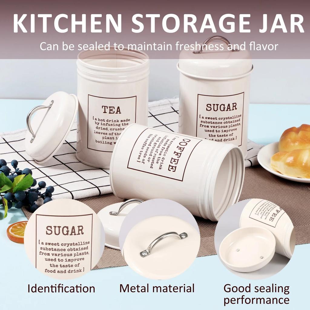 3Pcs Tea Coffee Sugar Canisters Set Space Saving Food Storage Jars Canisters Tea Organizer Airtight Coffee Container for Home