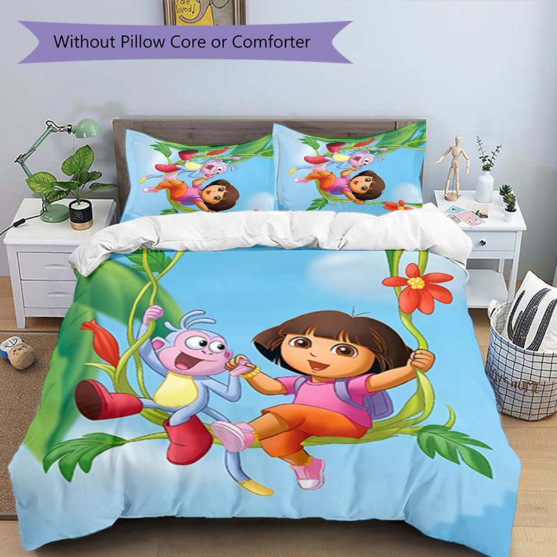 3pcs D-Doras The Explorer Pattern Bedding Set Duvet Cover Set Includes Duvet Cover &pillowcases, Perfect All Season Bedroom Decoration & Gift