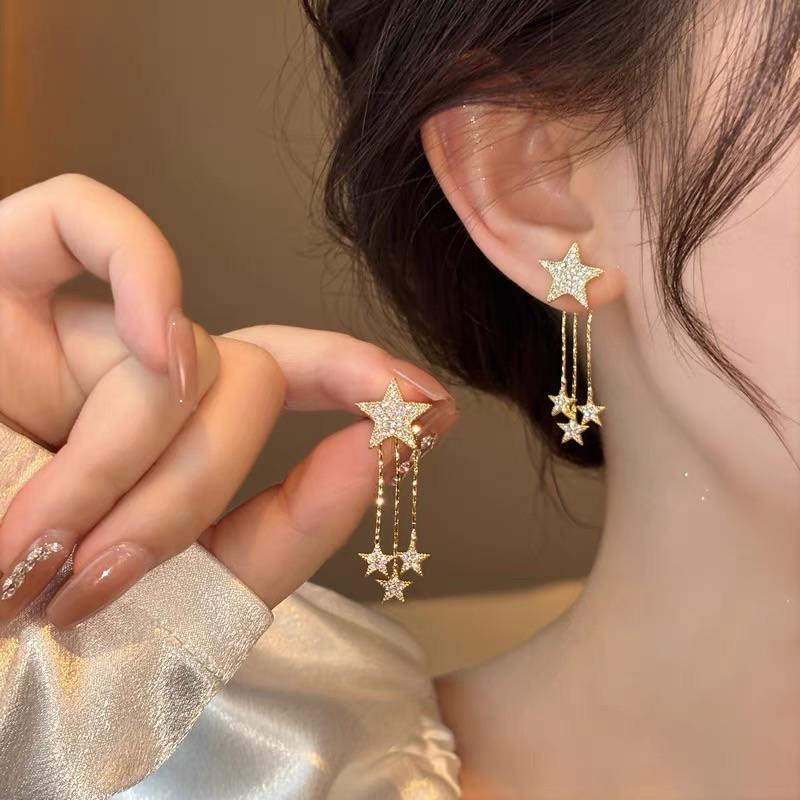 Anziw 925 Moissanite Star Tassel Drop Dangle Earrings for Women Real S925 Silver Studs Earrings Certified Fine Jewelry Gift Girl