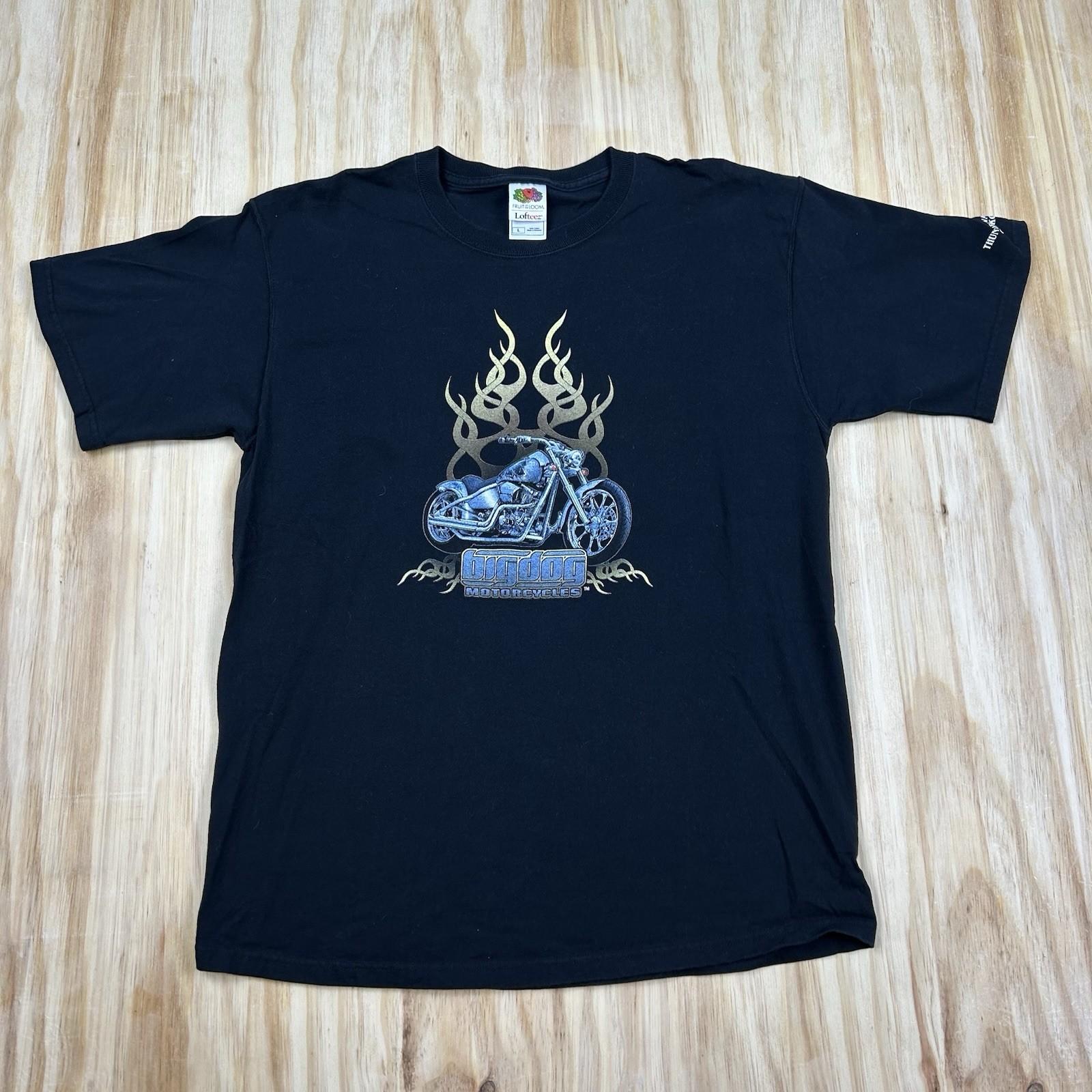 Vintage Big Dog Motorcycles Pitbull Fire Flames Graphic Logo Y2K Tribal Large Unisex T-Shirt S