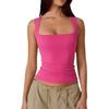 Women square neck wide strap ruched tank top solid white slim casual camisole