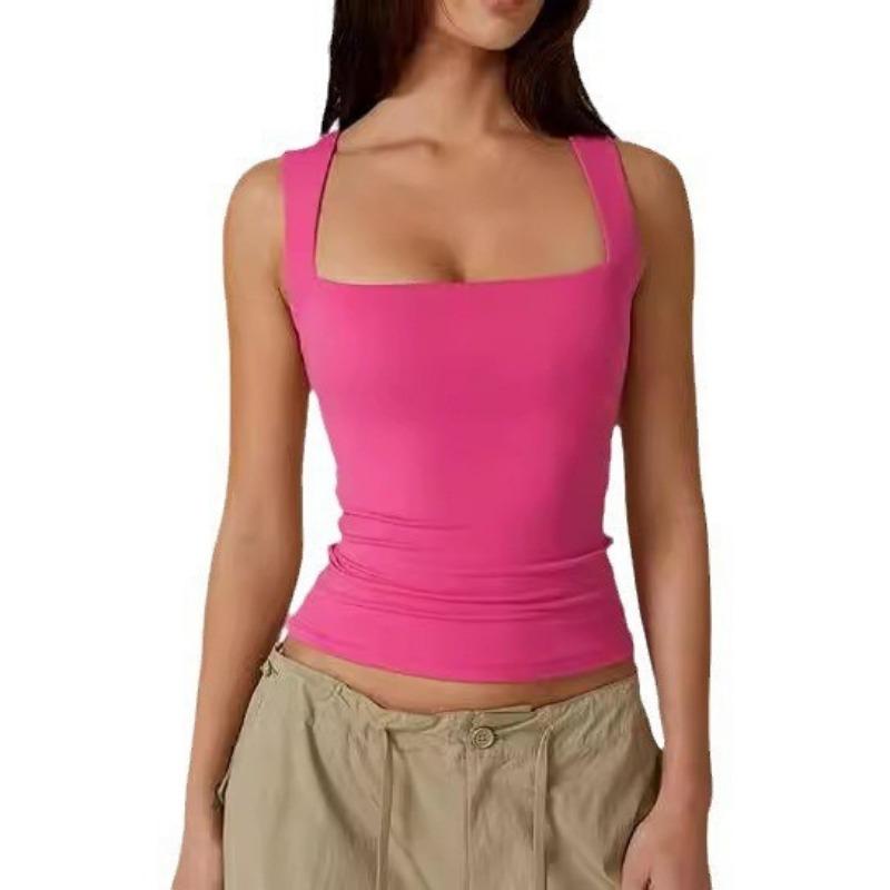 Women square neck wide strap ruched tank top solid white slim casual camisole