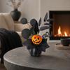 Halloween Spooky Pumpkin Decoration, Eyeball Pumpkin Figurine with Black Artificial Leaves, Holiday Party Ornament for Home, Office, Haunted House