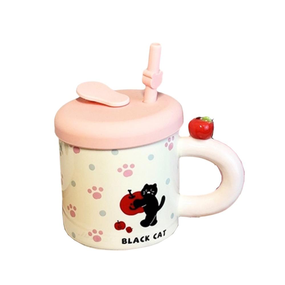 Cute Cat Pattern Cute Drinking Cup with Straw Cartoon Cat Drinkware  for Best Friend