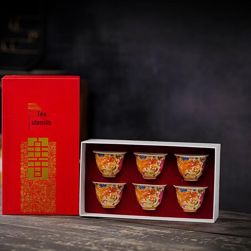 Cha Xun Glücksverheißender Drache Phönix Emaille Keramik Teetasse