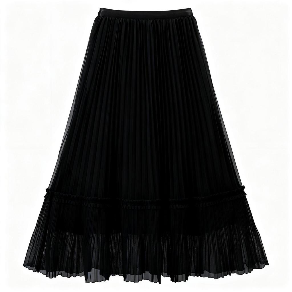Gonna Lunga in Garza Rosa Dolce Fei Yuan: Moda Primaverile da Donna, Versatile Colore Unico Pieghettato Drappeggio.