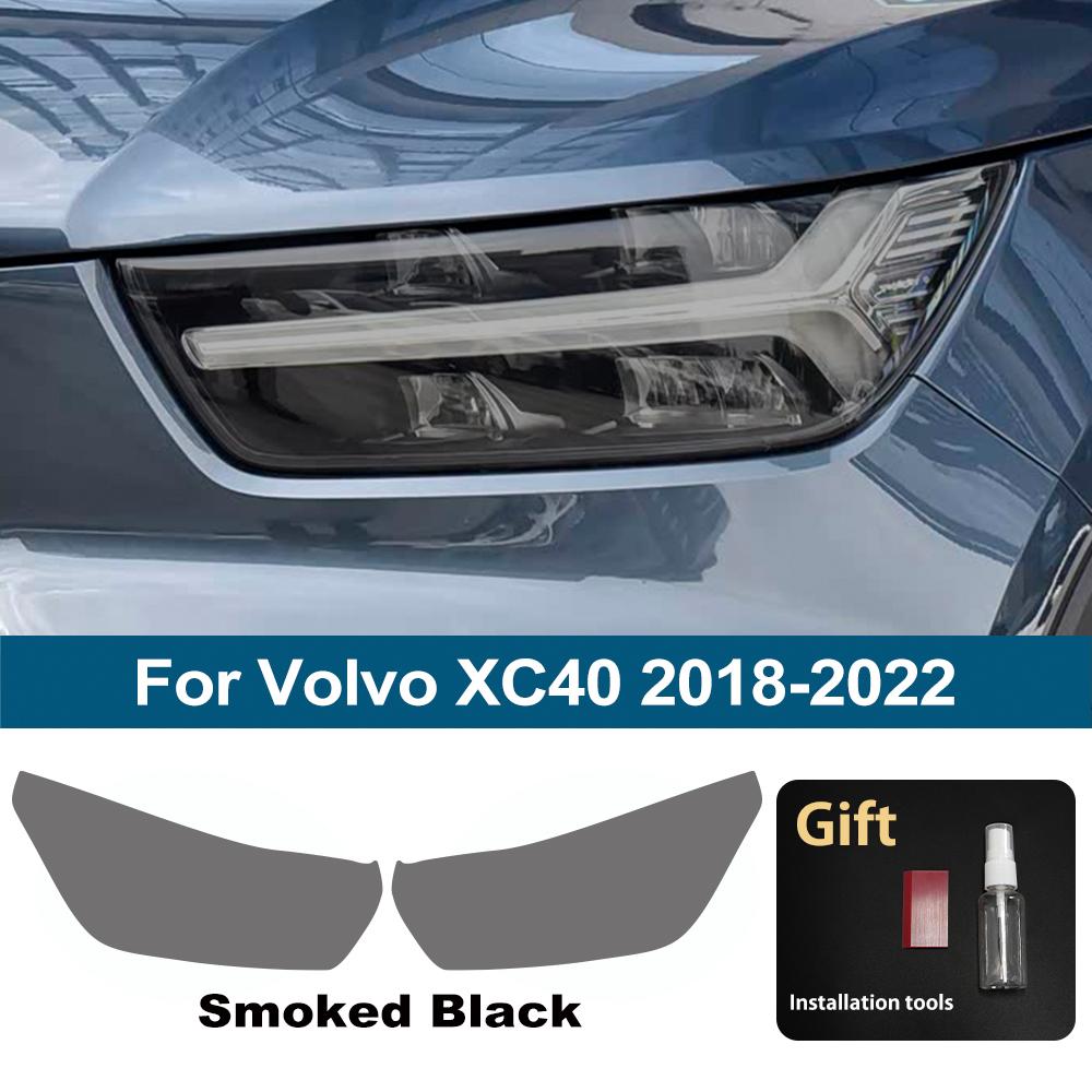 For Volvo XC40 2018-2026 High-Gloss Smoke Black Pre-Cut TPU Car Headlight Protection Film PPF Kit Anti-Scratch Vinyl Wrap Cover