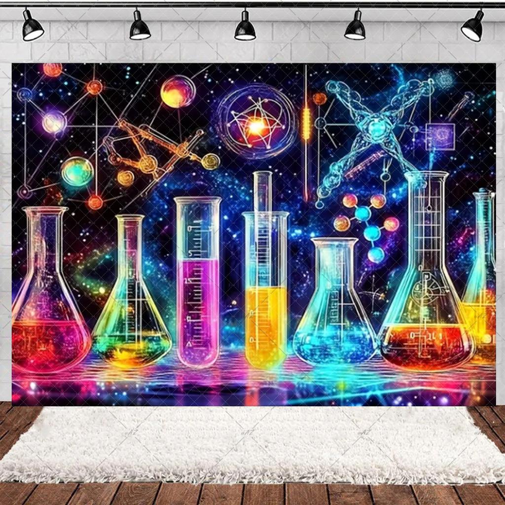 Cartoon Chemical Crazy Science Fun Background Birthday Party Decorations Scientist Physics Experiment Baby Shower Supplies Gifts2674