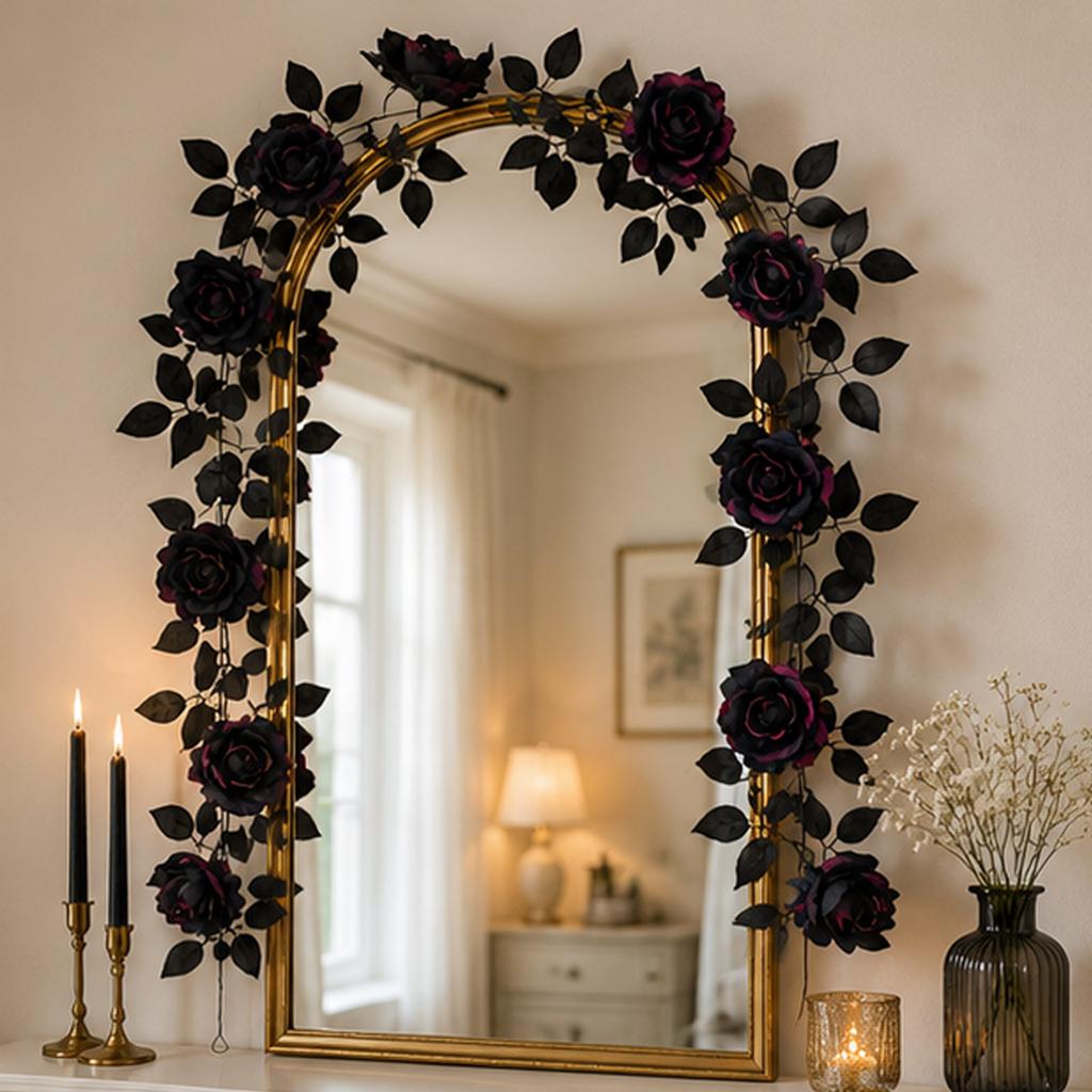 Künstliche Rosenranken-Girlande mit realistischen Blättern und Blumen-Design für Dekorationszwecke im Innen- und Außenbereich Halloween-Party Hausgarten Hochzeit