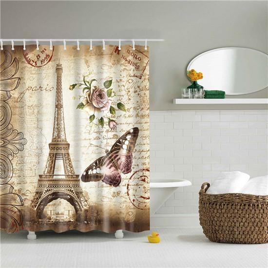 Vintage Style Paris Style Tower Retro Bathroom Shower Curtain Fabric Waterproof Polyester Cortina Ducha 180X180cm