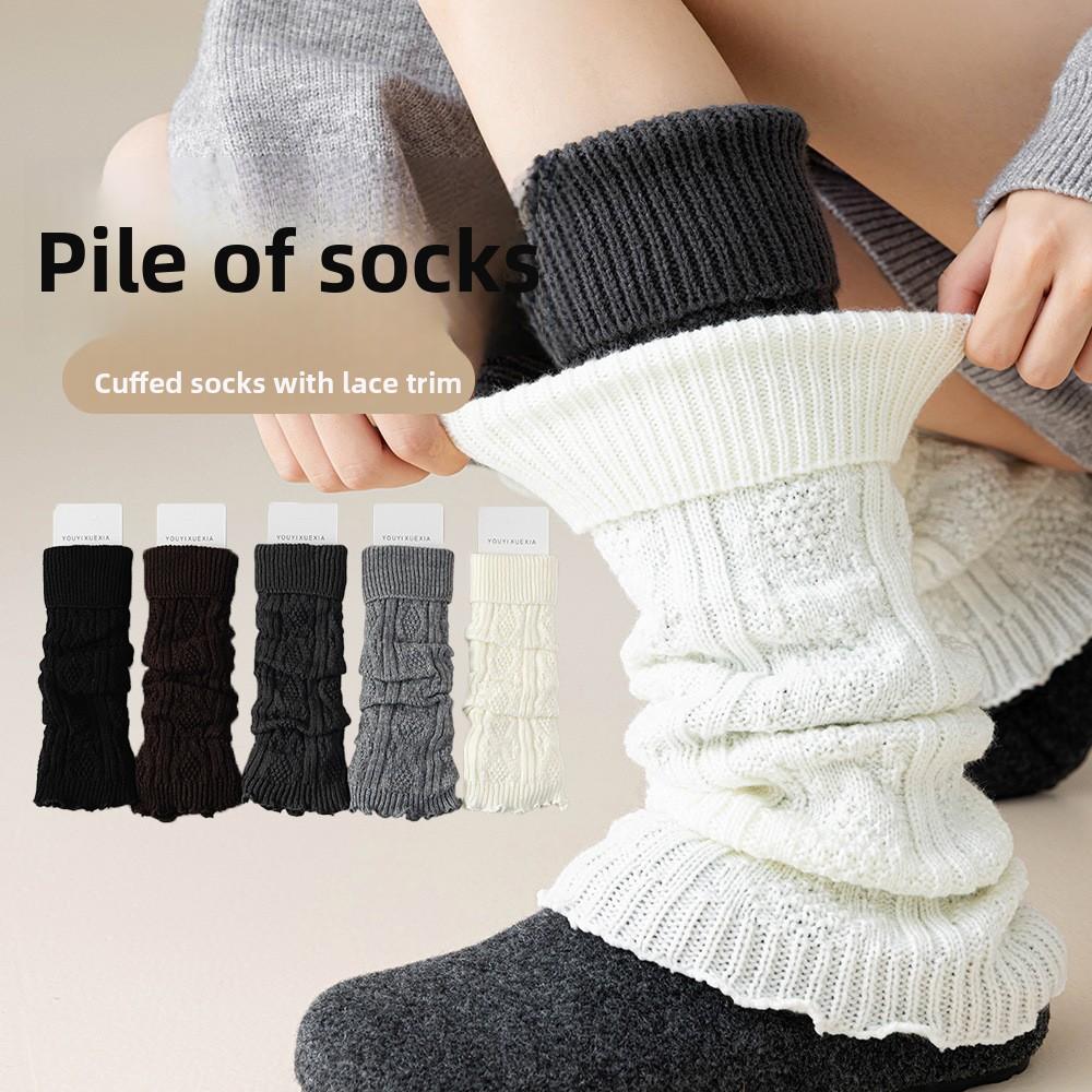 Lace Pile Sock Women's Autumn and Winter Knitted Leg Coverings Are Slimming, Thickened and Warm, Paired with Leather Shoes