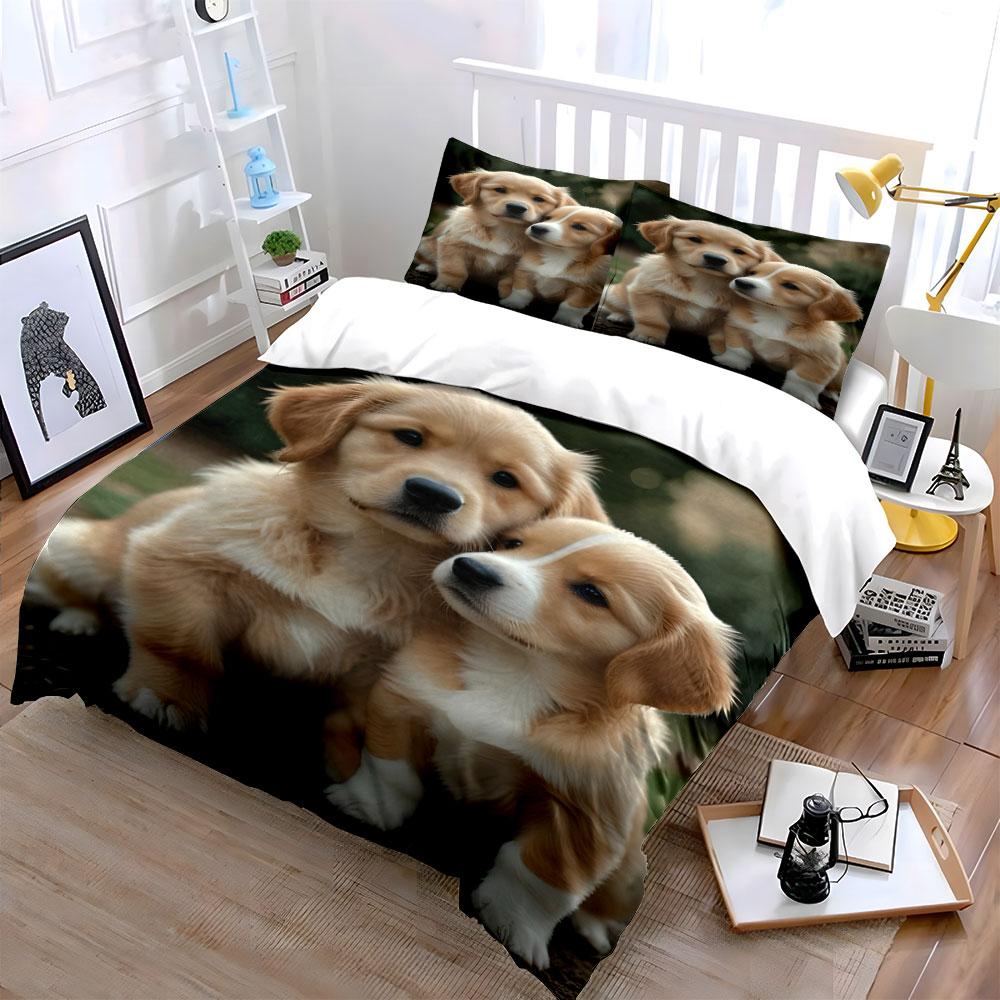 Golden Retriever Hundepaar. Bettwäsche-Sets Bettbezug-Sets Bettbezüge Kissenbezüge(1 * Bettbezug 2 * Kissenbezüge ohne Bettdecke)