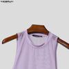 INCERUN Men Summer Sleeveless Big Cuff Mesh Sheer See Through Loose Beach Tank Tops