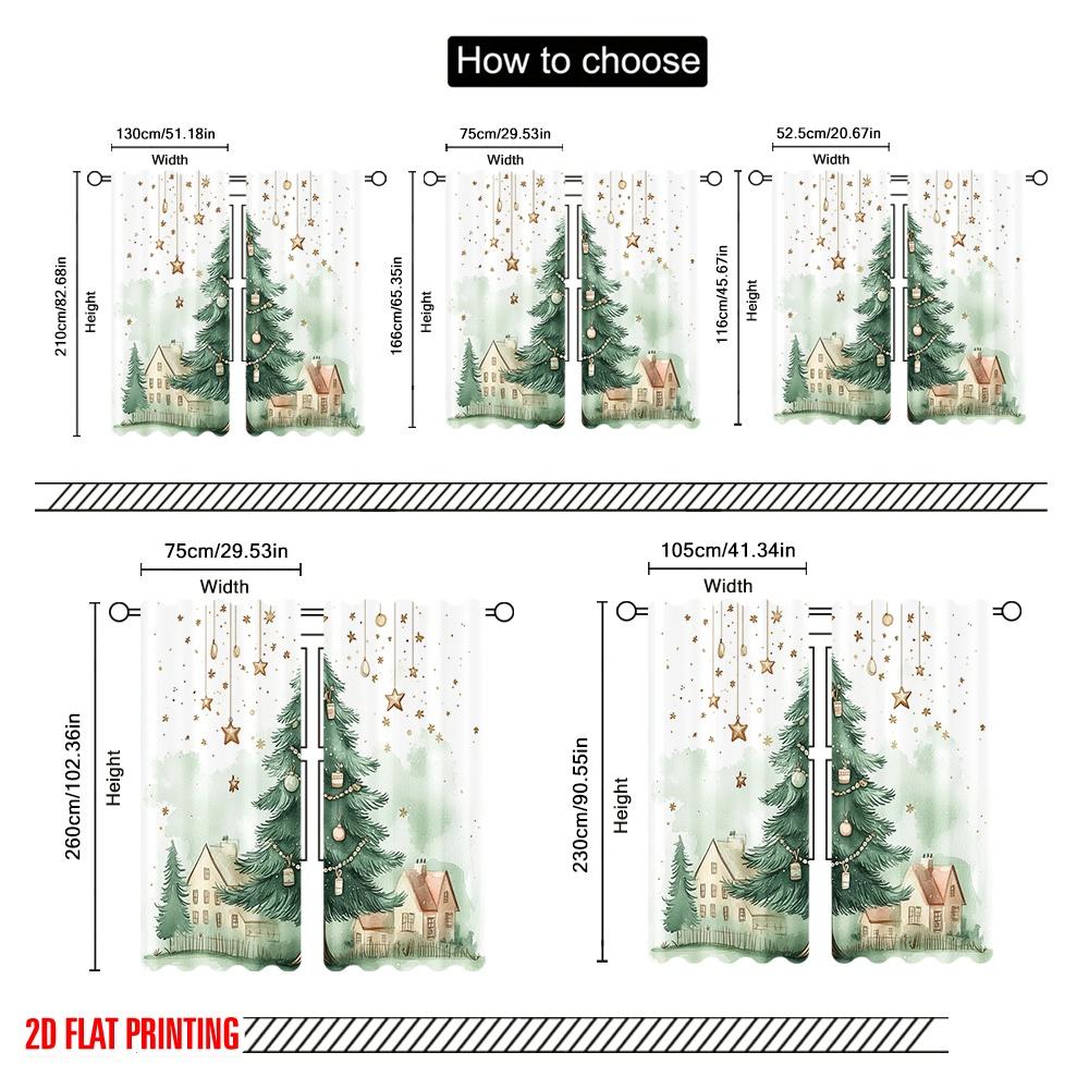 2 Stück, 2D-Flachdruck Vorhang Beliebtes Weihnachtsbaumdorf Feiertagsszene (3) Vielseitiges, strapazierfähiges Polyester (ohne Stange) Kunst