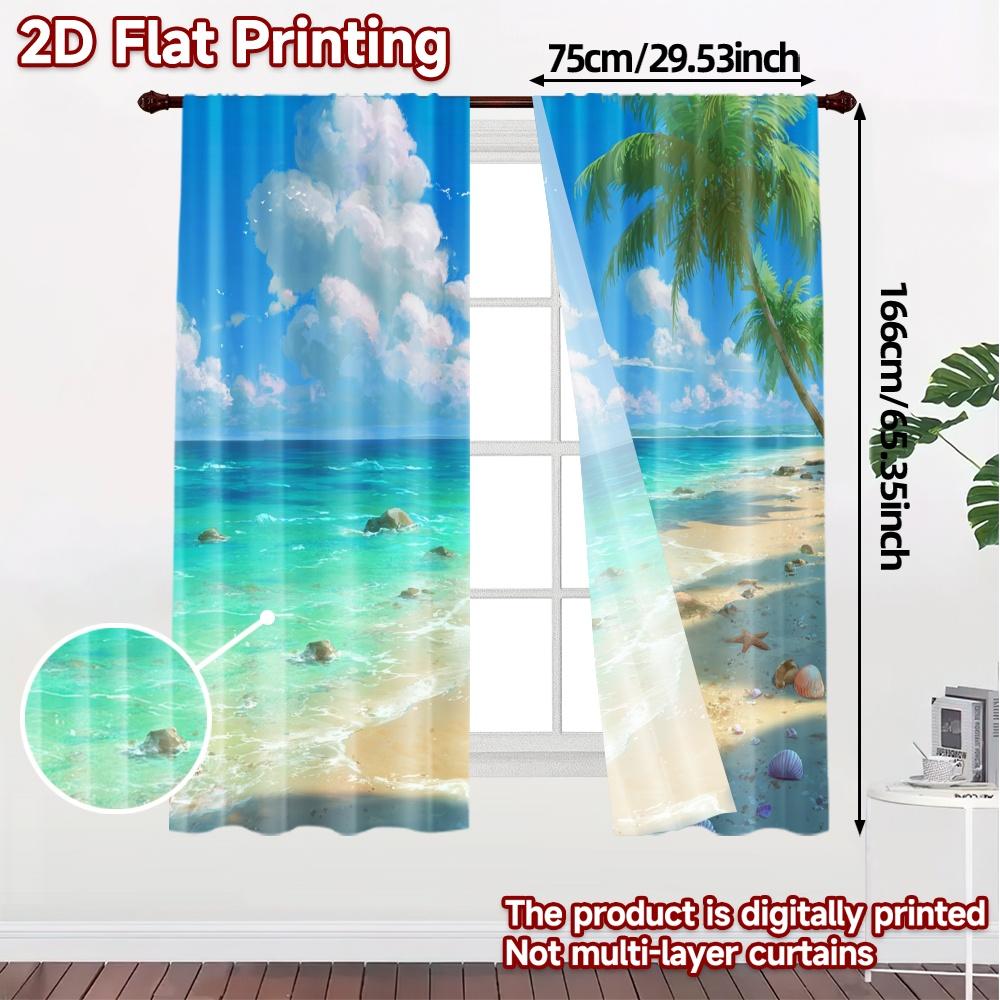 2pcs, 2D FLAT PRINTING Curtains (Without Rod) Tropical Shore Contemporary Popular Curtains Fabric Curtains Outdoor Decorations