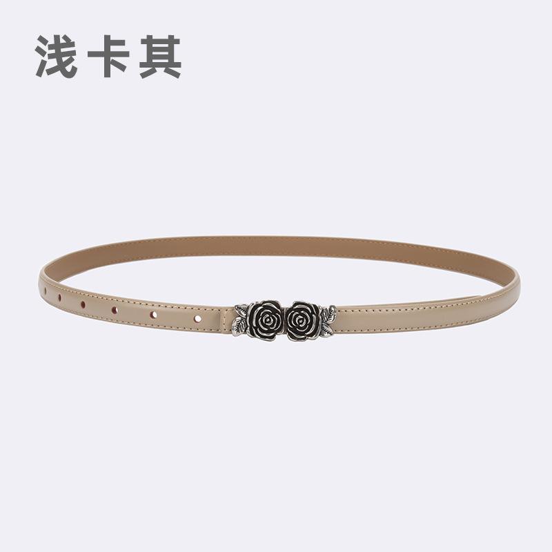 Belt Ladies Suit Jeans Decorative Belt Flower Camellia Button Head Leather Belt