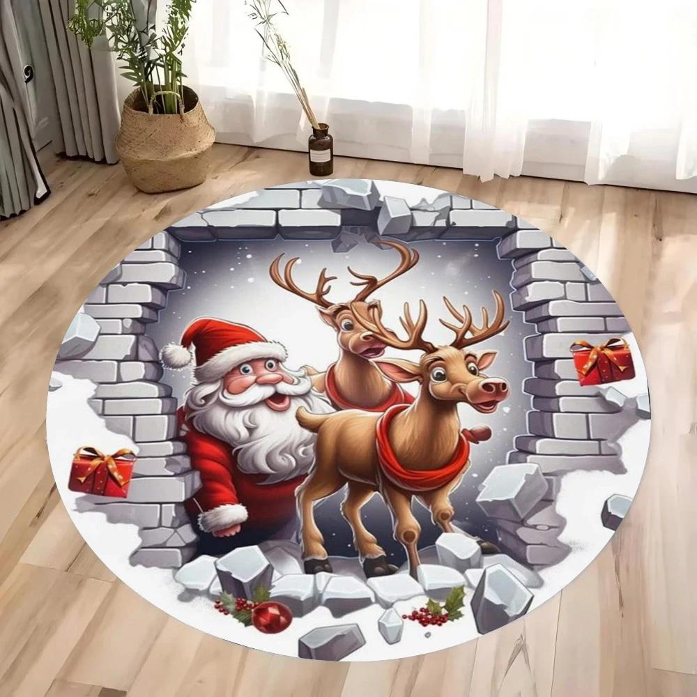 Christmas Decoration Anti Slip Carpet Santa Claus Pattern Circular Carpet Christmas Decoration Anti Slip Carpet Home Decoration