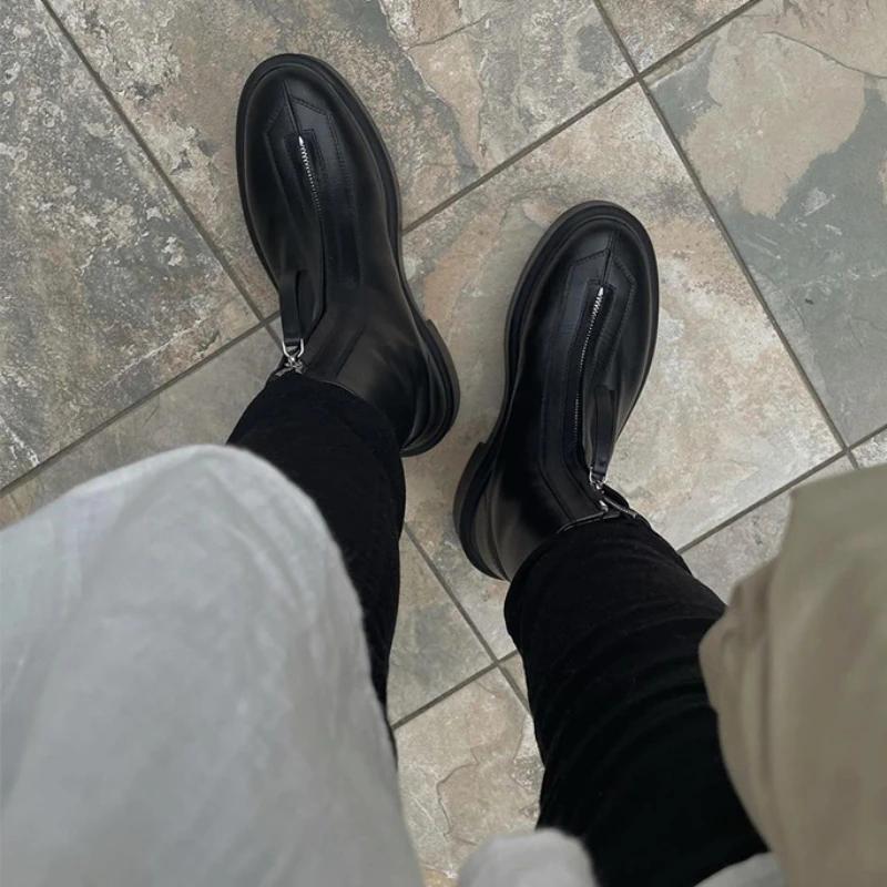 Dámské kotníkové boty 2025 Nová sada Nošení Zip Chelsea boty Silný podpatek Silná podrážka Krátké boty Podzimní a zimní obuv