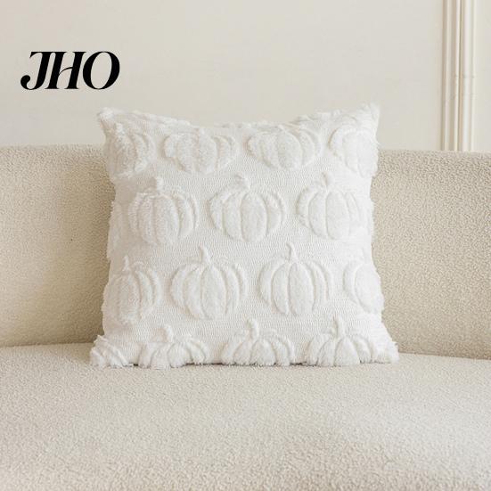Super Soft Velvet Pillow Covers Pumpkin Pattern Pillowcase Solid Color Hide Zipper Wool Fabric Case Halloween Cushion Cover Home Decor Back