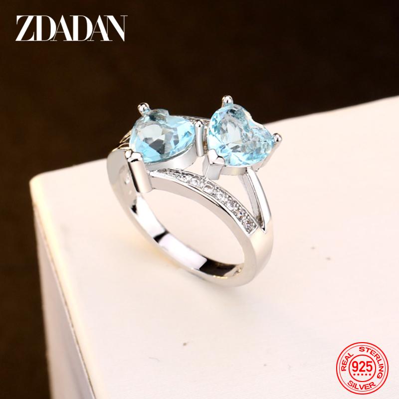

925 Sterling Silver Charm Heart Aquamarine Ring for Women Fashion Wedding Jewelry Party Gift 6 аквамарин